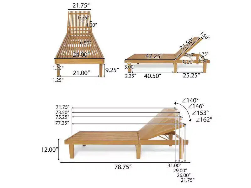 Ensemble de 3 chaises longues d'extérieur Nadine en bois d'acacia avec coussins – Teck/Orange – Christopher Knight Home
