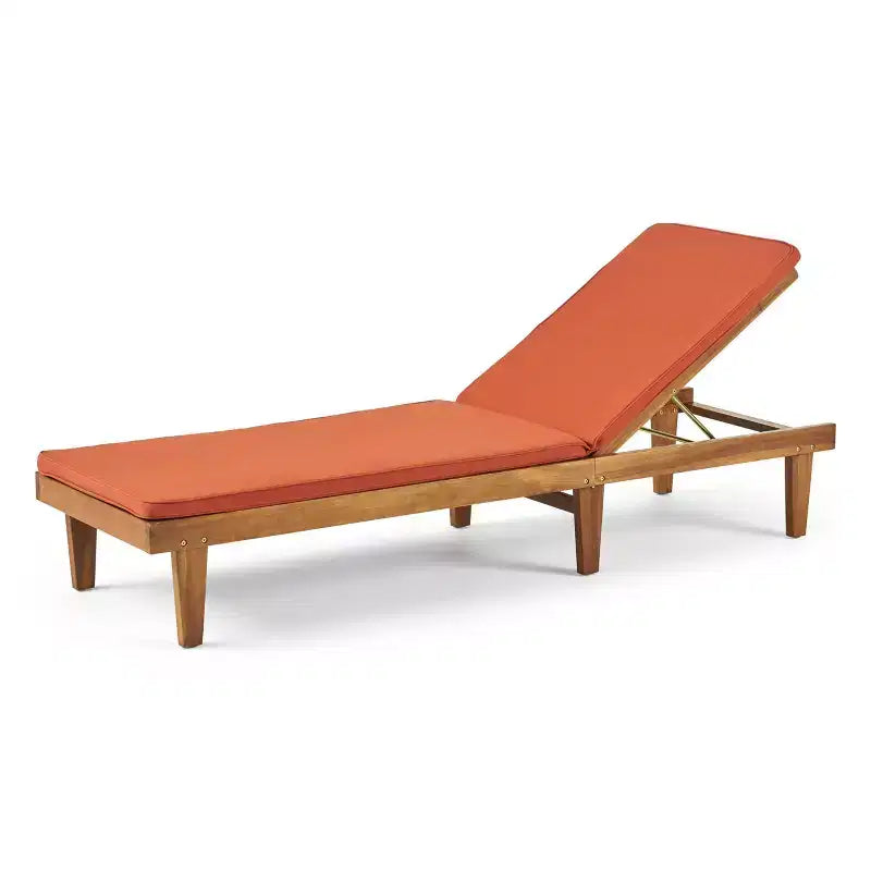Ensemble de 3 chaises longues d'extérieur Nadine en bois d'acacia avec coussins – Teck/Orange – Christopher Knight Home