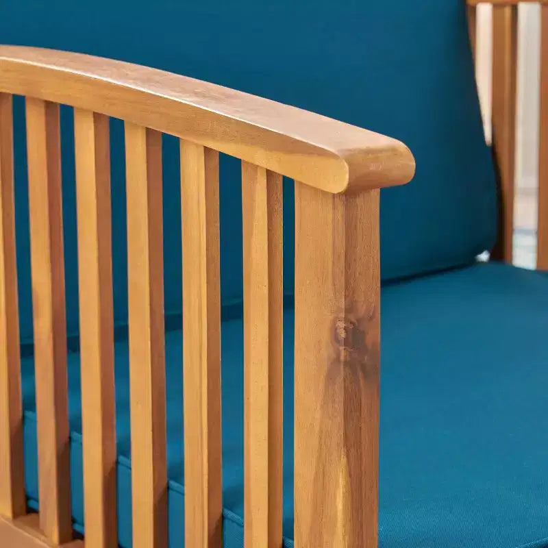Carolina : Ensemble 5 fauteuils de club en acacia avec table basse, finition patine brune/bleu sarcelle foncé - Christopher Knight Home : Salon de jardin résistant aux intempéries