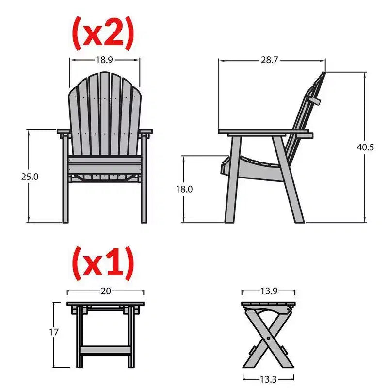Ensemble d'extérieur 3 pièces toutes saisons Hamilton avec chaises longues Highwood et table d'appoint pliante - Bleu : Mobilier de terrasse durable, résistant à la décoloration et à l'eau