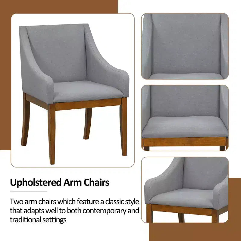 Ensemble de salle à manger extensible Whisen Rustique 7 pièces avec 2 fauteuils et 4 chaises sans accoudoirs