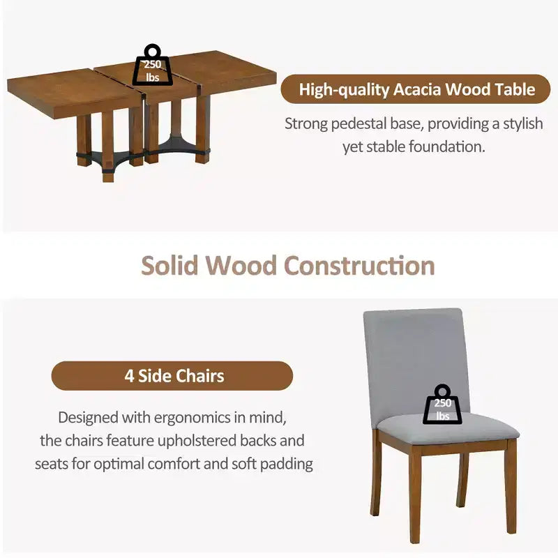 Ensemble de salle à manger extensible Whisen Rustique 7 pièces avec 2 fauteuils et 4 chaises sans accoudoirs