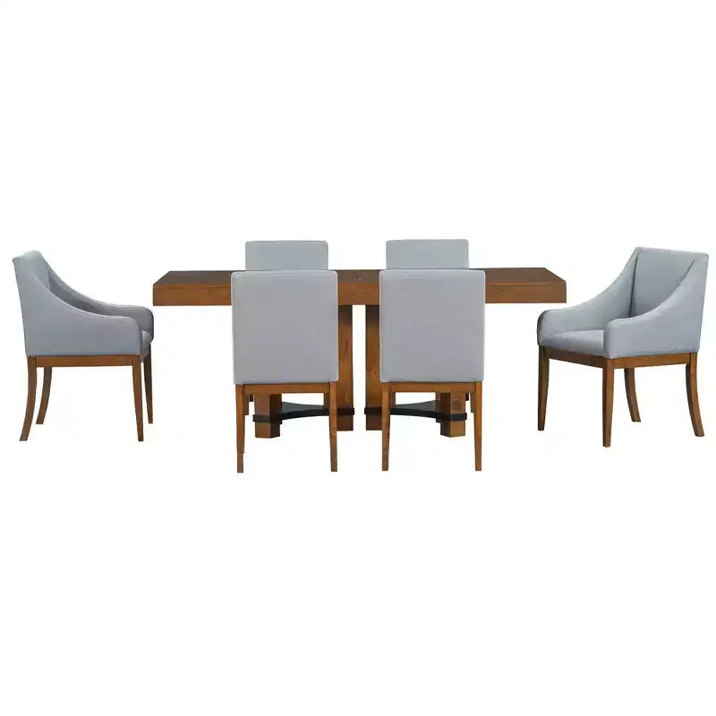 Ensemble de salle à manger extensible Whisen Rustique 7 pièces avec 2 fauteuils et 4 chaises sans accoudoirs