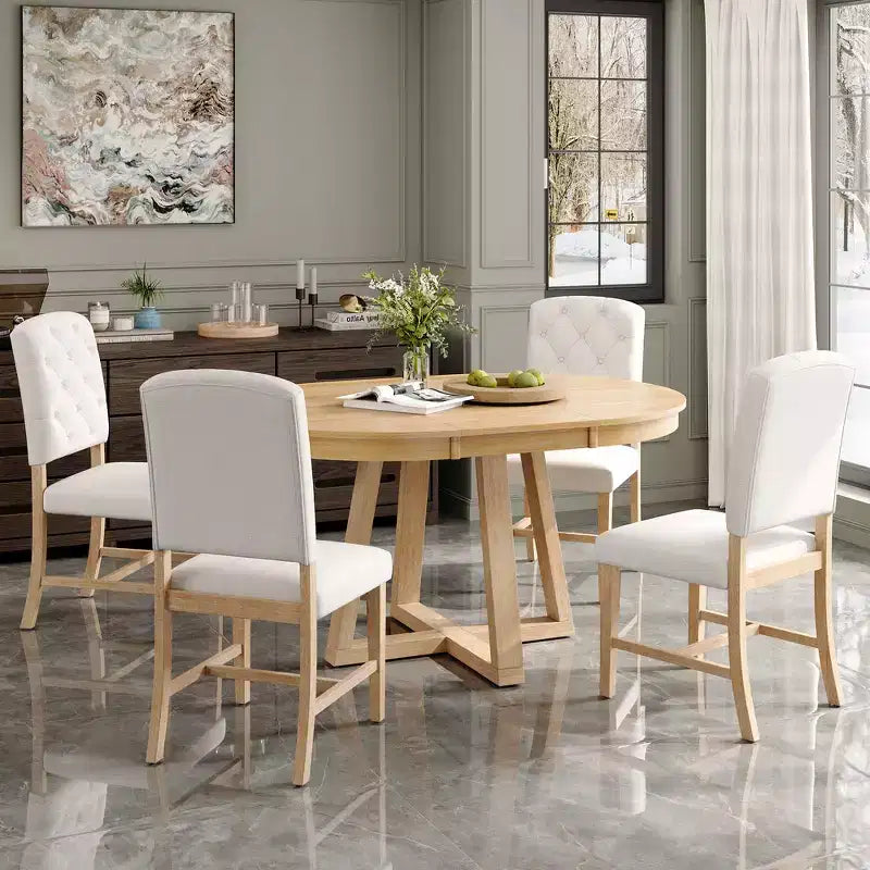 Ensemble de salle à manger extensible Whisen de style rétro 5 pièces avec 4 chaises rembourrées à dossier capitonné