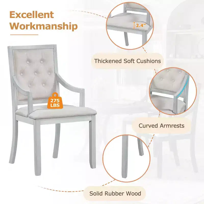 Ensemble de salle à manger rond extensible Whisen Farmhouse 5 pièces avec 4 fauteuils rembourrés