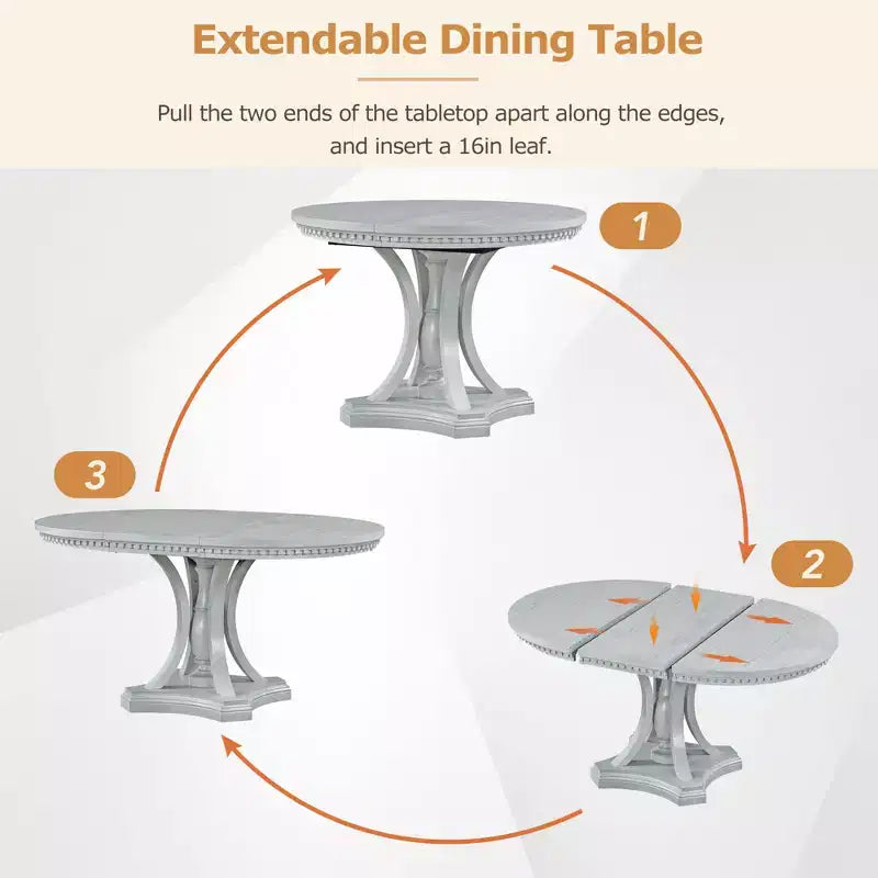 Ensemble de salle à manger rond extensible Whisen Farmhouse 5 pièces avec 4 fauteuils rembourrés
