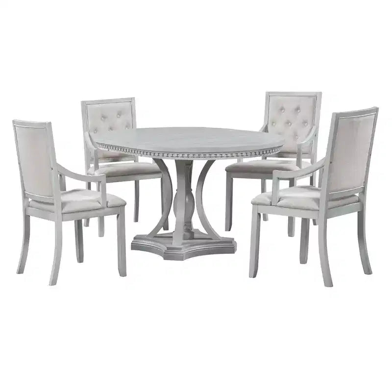 Ensemble de salle à manger rond extensible Whisen Farmhouse 5 pièces avec 4 fauteuils rembourrés