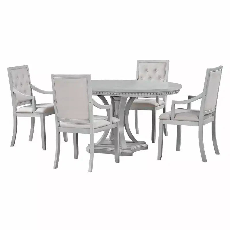 Ensemble de salle à manger rond extensible Whisen Farmhouse 5 pièces avec 4 fauteuils rembourrés