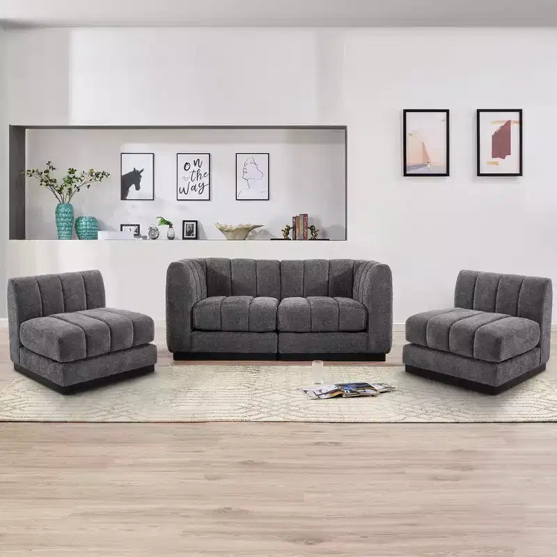 Canapé sectionnel en chenille 128, canapé modulaire en L 4 places pour salon bureau - Morden Fort