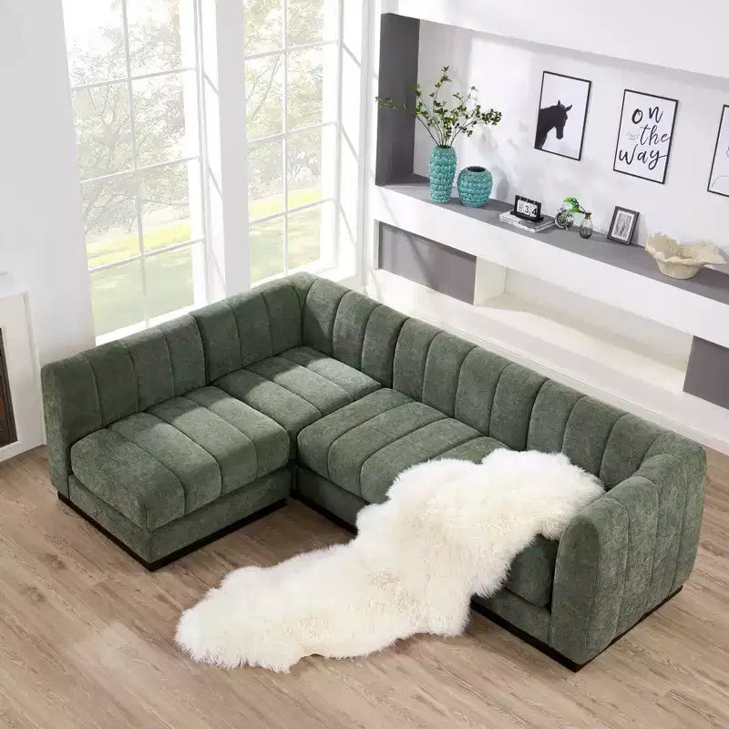 Canapé sectionnel en chenille 128, canapé modulaire en L 4 places pour salon bureau - Morden Fort