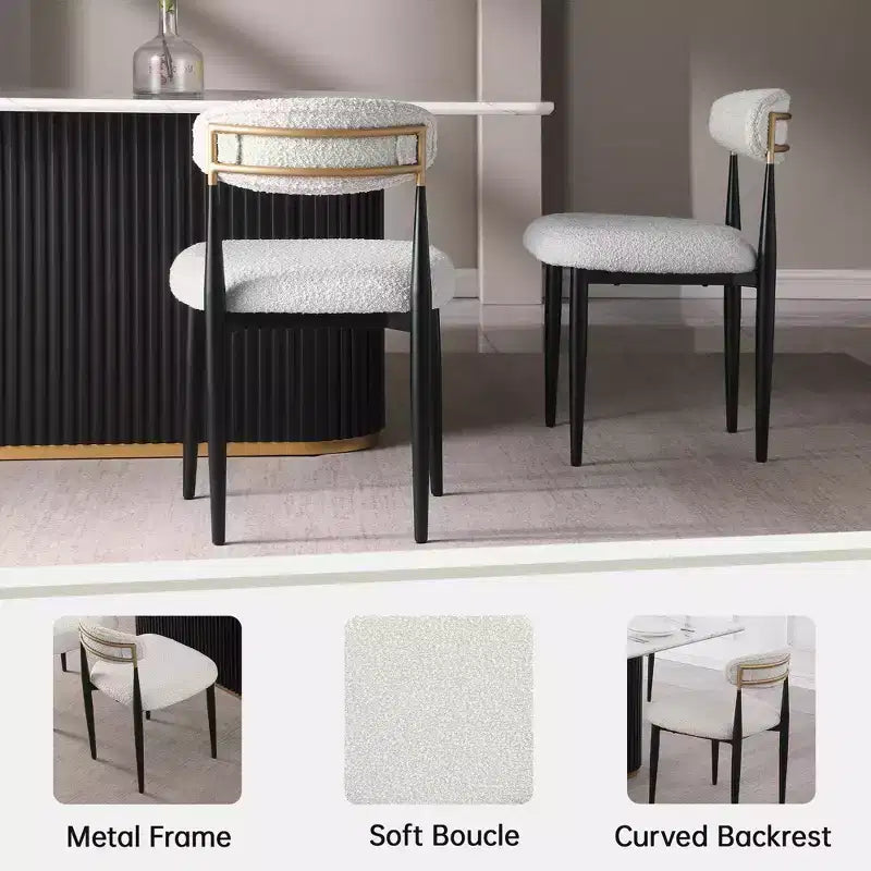 Ensemble de salle à manger moderne de 7 pièces avec table en faux marbre et chaises sans accoudoirs en tissu bouclé pour cuisine - Morden Fort