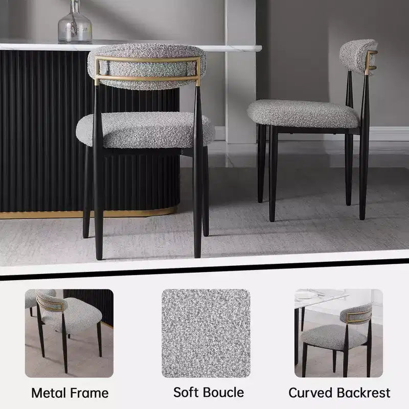 Ensemble de salle à manger moderne de 7 pièces avec table en faux marbre et chaises sans accoudoirs en tissu bouclé pour cuisine - Morden Fort