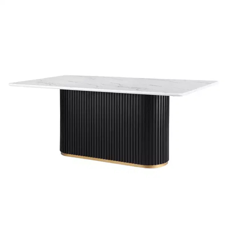 Ensemble de salle à manger moderne de 7 pièces avec table en faux marbre et chaises sans accoudoirs en tissu bouclé pour cuisine - Morden Fort