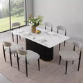 Modern 7-Piece Faux Marble Dining Table with Boucle Armless Chairs in Dining Room Set for Kitchen -Morden Fort