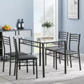 VECELO 5 Piece Dining Table Set with Glass Top Table & 4 Upholstered Chairs, Kitchen Rectangular Table Set Brown/Black