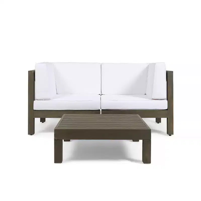 GDFStudio Keith Ensemble de causeuse et table basse d'extérieur en bois d'acacia avec coussins