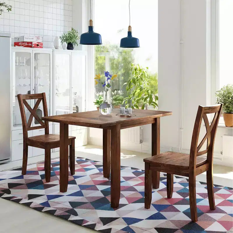 Ensemble de salle à manger Whisen 3 pièces avec table à rabats en bois et 2 chaises à dossier en X