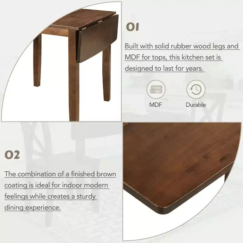 Ensemble de salle à manger Whisen 3 pièces avec table à rabats en bois et 2 chaises à dossier en X