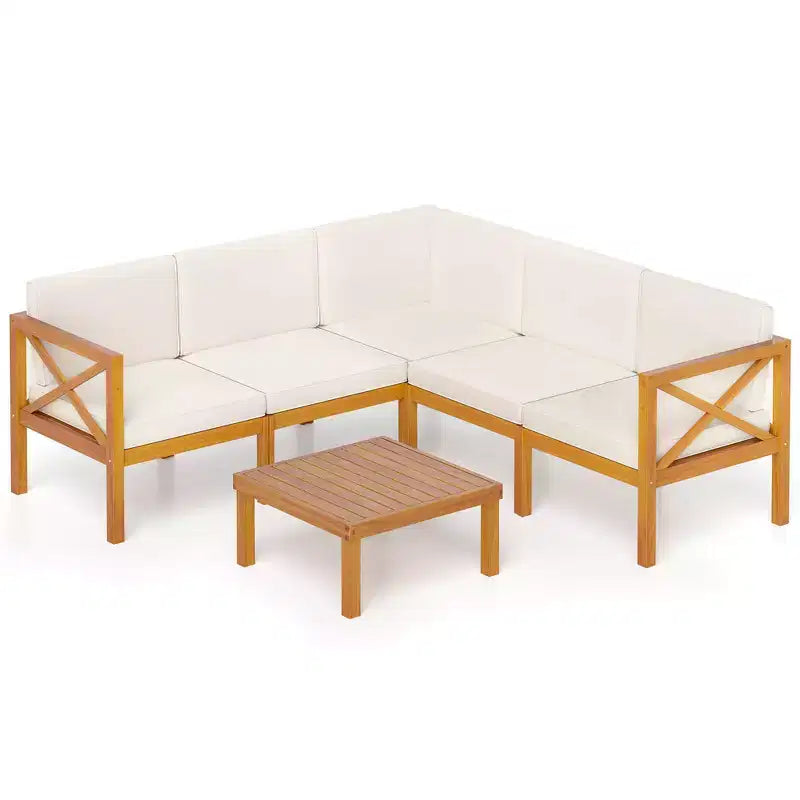 Costway Salon de jardin 6 pièces en bois d'acacia avec coussins et table basse pour jardin