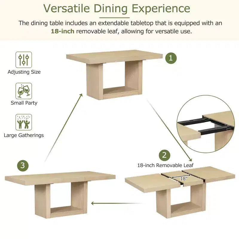 Ensemble de salle à manger 6 pièces avec table extensible et rallonge amovible, 4 chaises de salle à manger rembourrées et un banc, Naturel+Beige - ModernLuxe