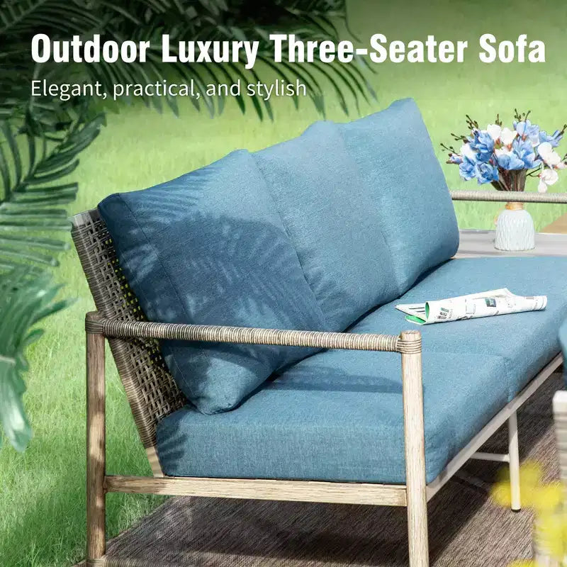 Captiva Designs Ensemble de conversation d'extérieur 4 pièces en osier avec table basse pour piscine, jardin