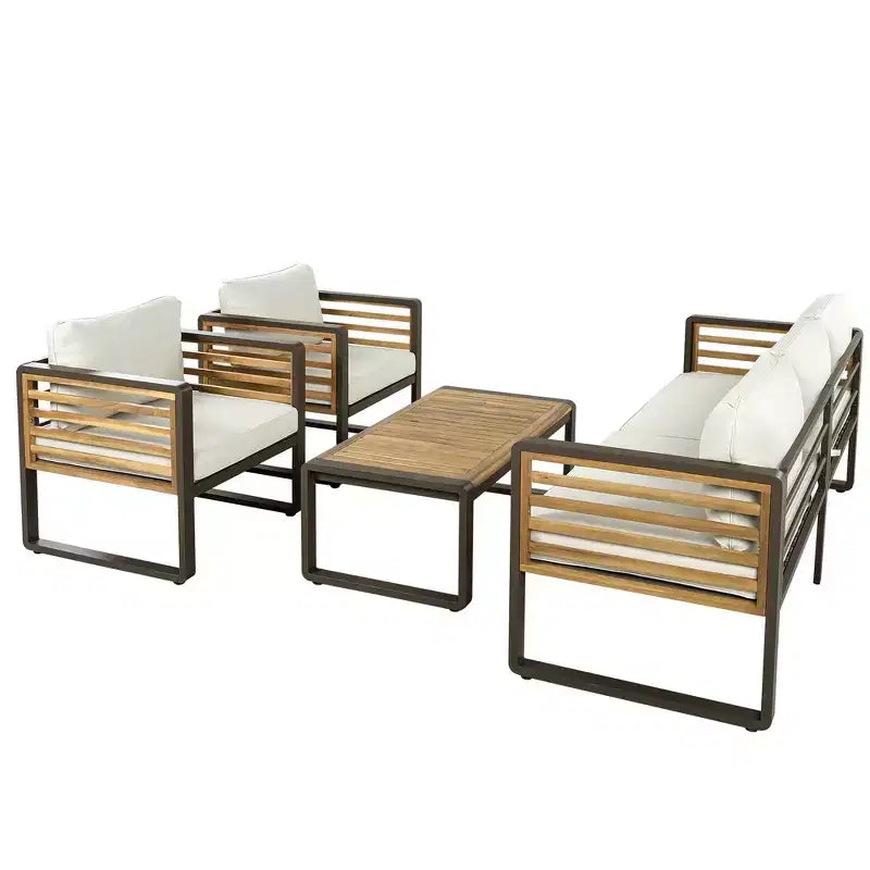 Canapé Whisen Outdoor Furniture pour ensemble de conversation 5 personnes, salon de jardin avec coussins amovibles