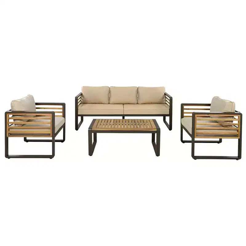 Canapé Whisen Outdoor Furniture pour ensemble de conversation 5 personnes, salon de jardin avec coussins amovibles