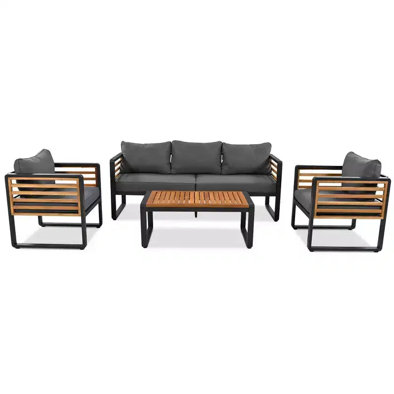 Canapé Whisen Outdoor Furniture pour ensemble de conversation 5 personnes, salon de jardin avec coussins amovibles