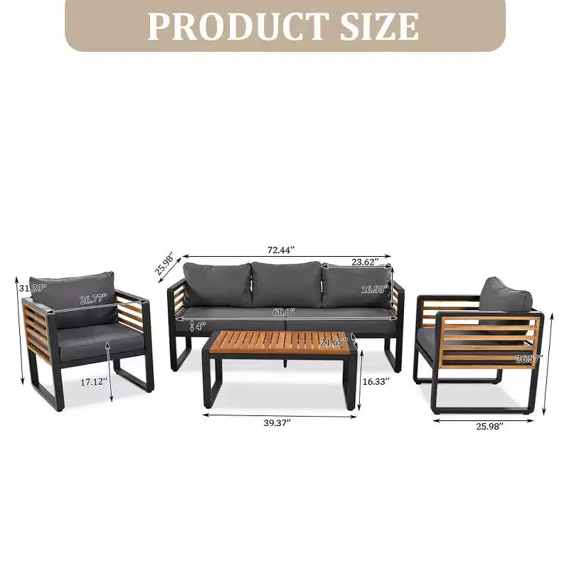 Canapé Whisen Outdoor Furniture pour ensemble de conversation 5 personnes, salon de jardin avec coussins amovibles