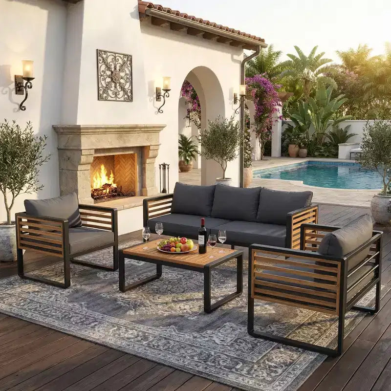Canapé Whisen Outdoor Furniture pour ensemble de conversation 5 personnes, salon de jardin avec coussins amovibles