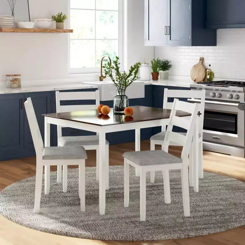 DHP Reila Table de salle à manger 5 pièces en bois, blanc/noyer
