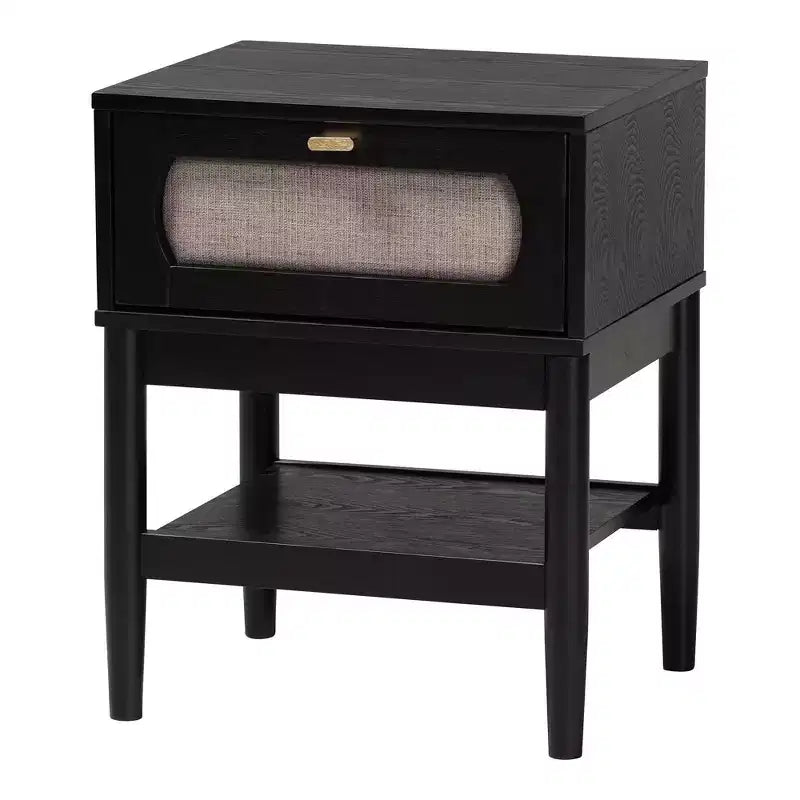 Ensemble de chambre à coucher 4 pièces Florica Art déco noir en bois pour grand lit avec deux tables de chevet de Baxton Studio