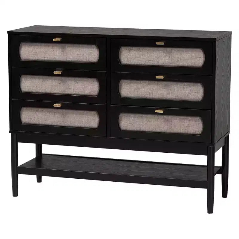 Ensemble de chambre à coucher 4 pièces Florica Art déco noir en bois pour grand lit avec deux tables de chevet de Baxton Studio