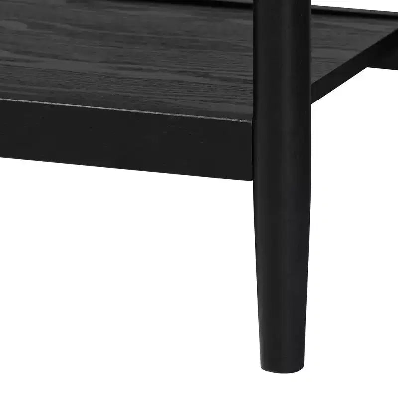Ensemble de chambre à coucher 4 pièces Florica Art déco noir en bois pour grand lit avec deux tables de chevet de Baxton Studio