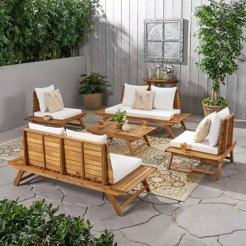Ensemble de conversation d'extérieur 6 places Christopher Knight Home Sedona en bois d'acacia avec coussins