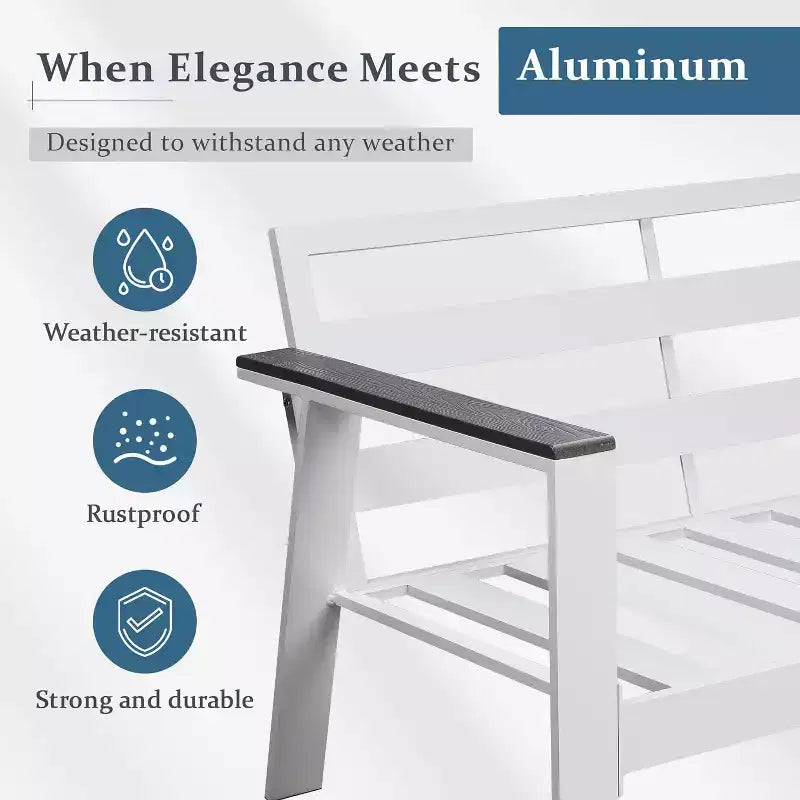 Heynemo Mobilier de patio, Ensemble de patio 4 pièces avec table basse, Cadre moderne en aluminium et accoudoirs en bois, Mobilier d'extérieur pour balcon, jardin, porche