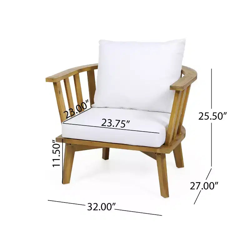 Ensemble de conversation d'extérieur 3 pièces GDFStudio Dean en bois d'acacia avec table basse ronde, blanc/teck