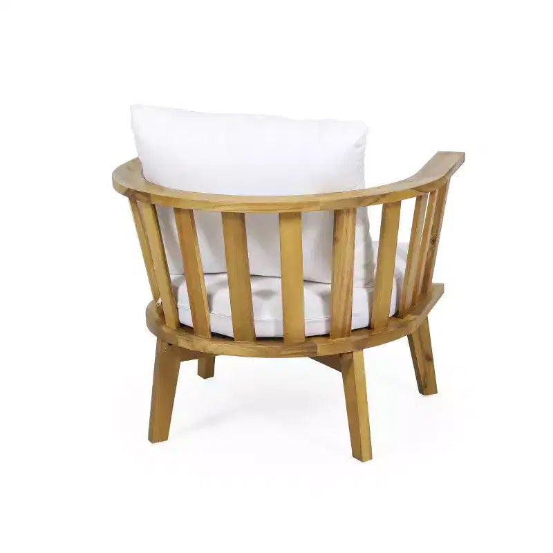 Ensemble de conversation d'extérieur 3 pièces GDFStudio Dean en bois d'acacia avec table basse ronde, blanc/teck