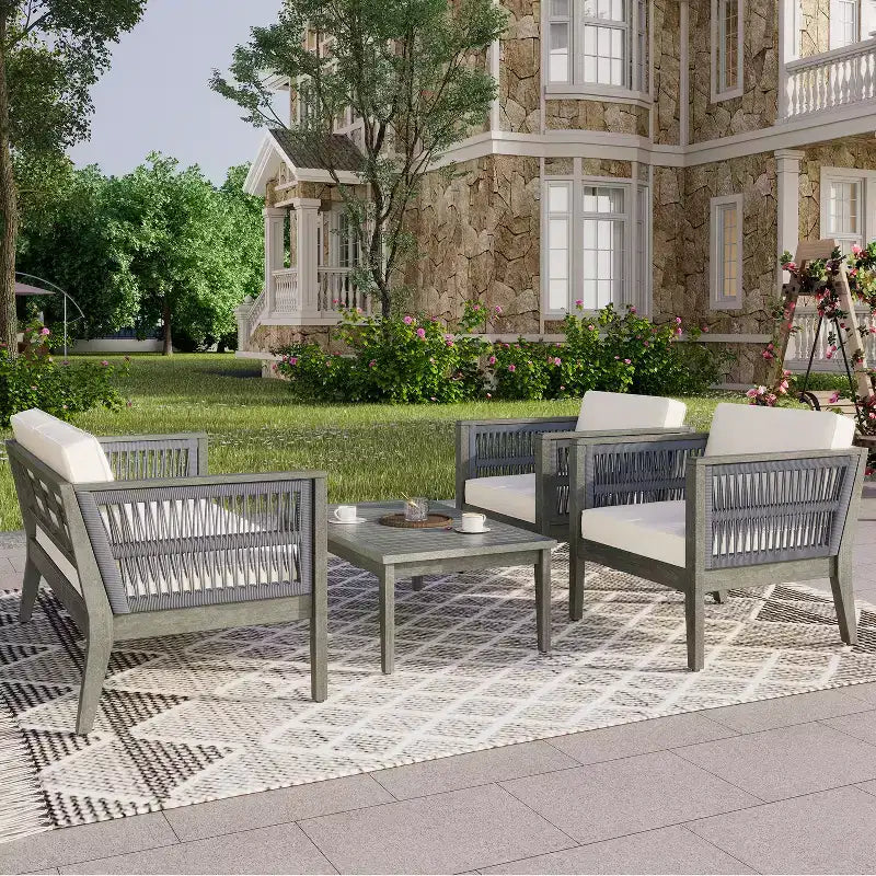 Christopher Knight Home Yan Ensemble de chaises de patio 4 pièces en bois d'acacia tressé avec coussin résistant à l'eau