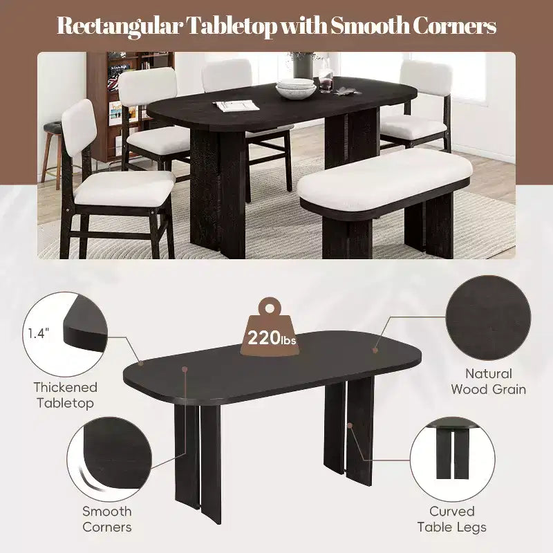 Ensemble de salle à manger Whisen 6 pièces en bois massif avec banc et chaises rembourrées pour cuisine ou salle à manger, style ferme moderne, disponible en 2 couleurs classiques