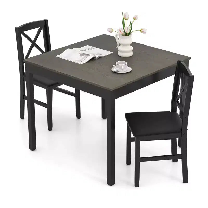 Ensemble de salle à manger 3 pièces Costway – Table carrée en bois et 2 chaises rembourrées – Marron/Gris