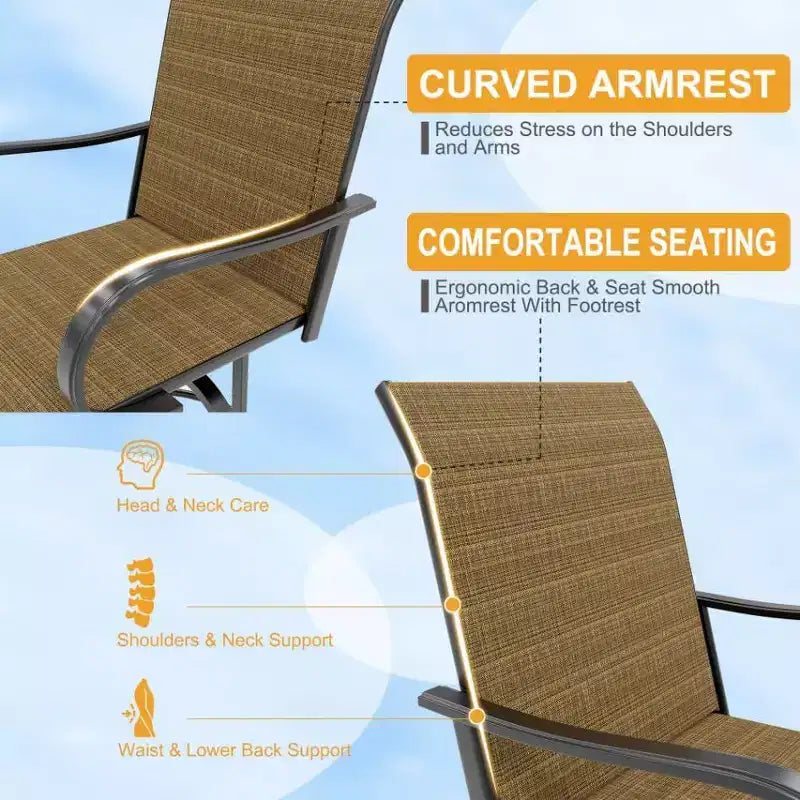 Acekool Lot de 2 tabourets de bar pivotants d'extérieur avec dossier haut et accoudoirs, chaises de terrasse en textilène toutes saisons avec rotation à 360° pour terrasse et patio