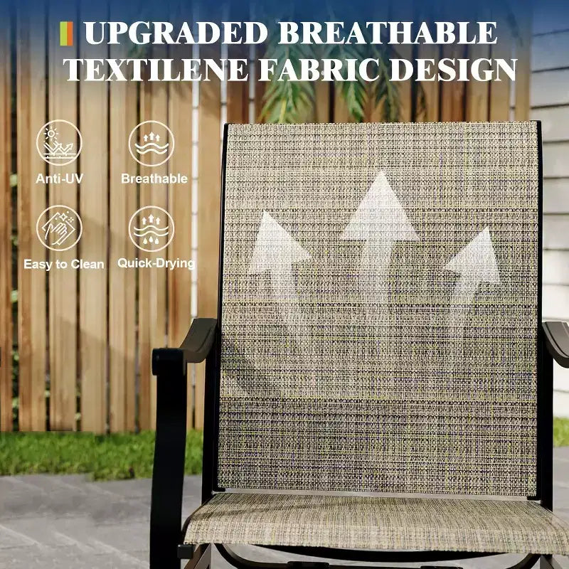 Lot de 2 chaises de salle à manger d'extérieur pivotantes Acekool avec dossier en textilène respirant, chaises de patio pivotantes à 360° et à bascule pour la piscine et le jardin