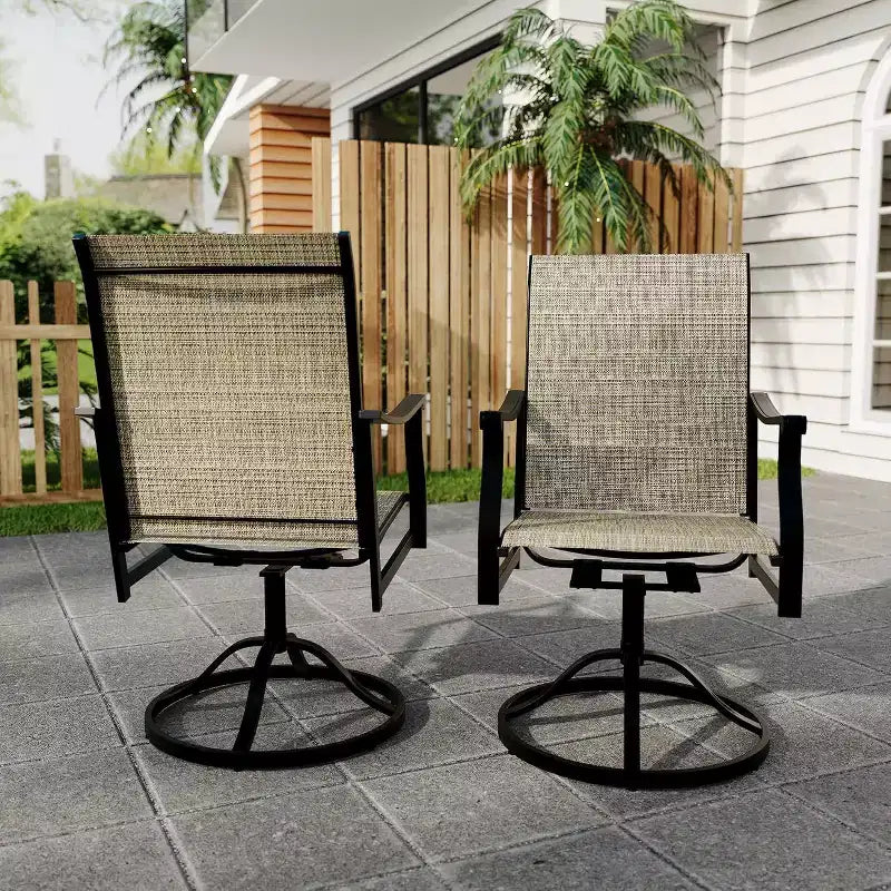Lot de 2 chaises de salle à manger d'extérieur pivotantes Acekool avec dossier en textilène respirant, chaises de patio pivotantes à 360° et à bascule pour la piscine et le jardin