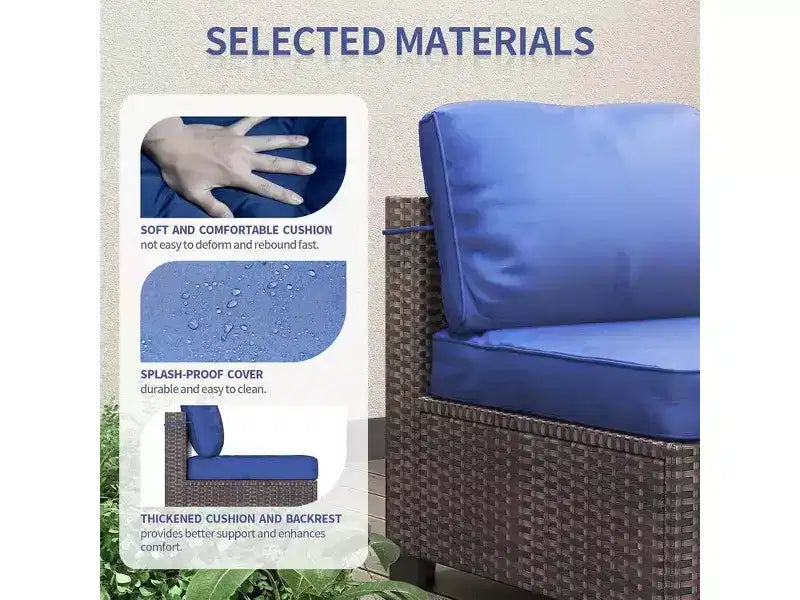 Ensemble de conversation de patio en rotin PE 7 pièces avec canapé modulable et table basse, meubles d'extérieur pour jardin, piscine et arrière-cour
