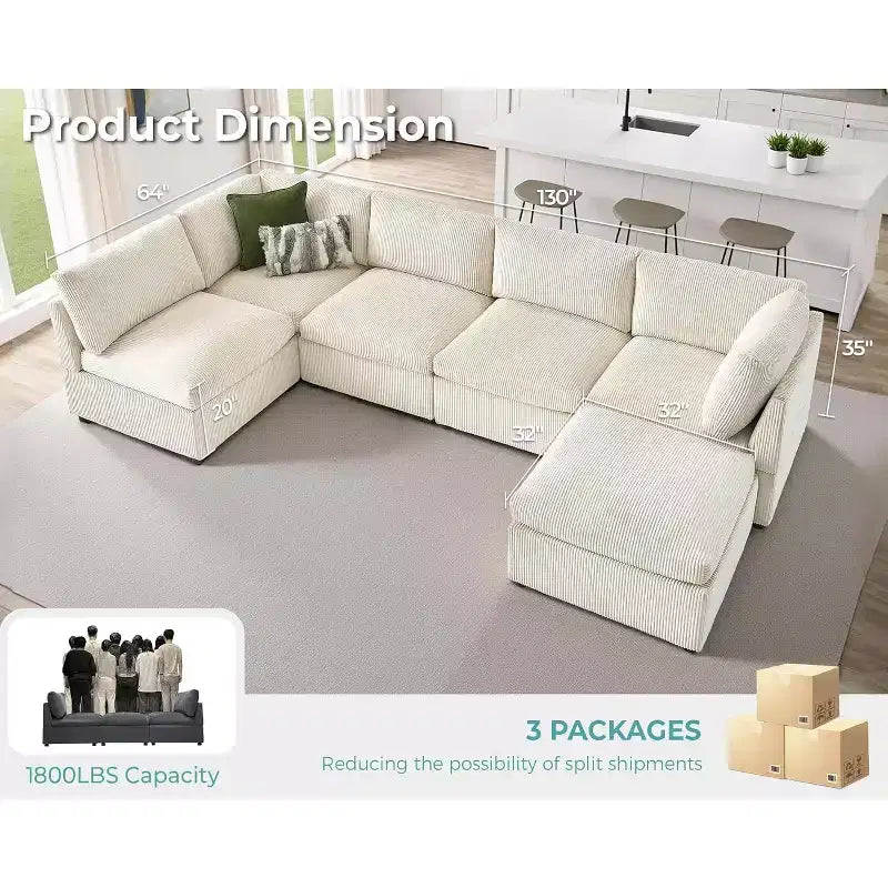AMERLIFE Canapé sectionnel modulable surdimensionné avec assise profonde de 81 cm, canapé convertible en U/L/S de 6 pièces