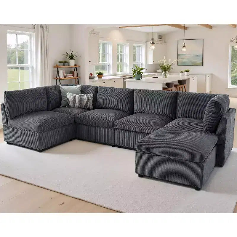 AMERLIFE Canapé sectionnel modulable surdimensionné avec assise profonde de 81 cm, canapé convertible en U/L/S de 6 pièces
