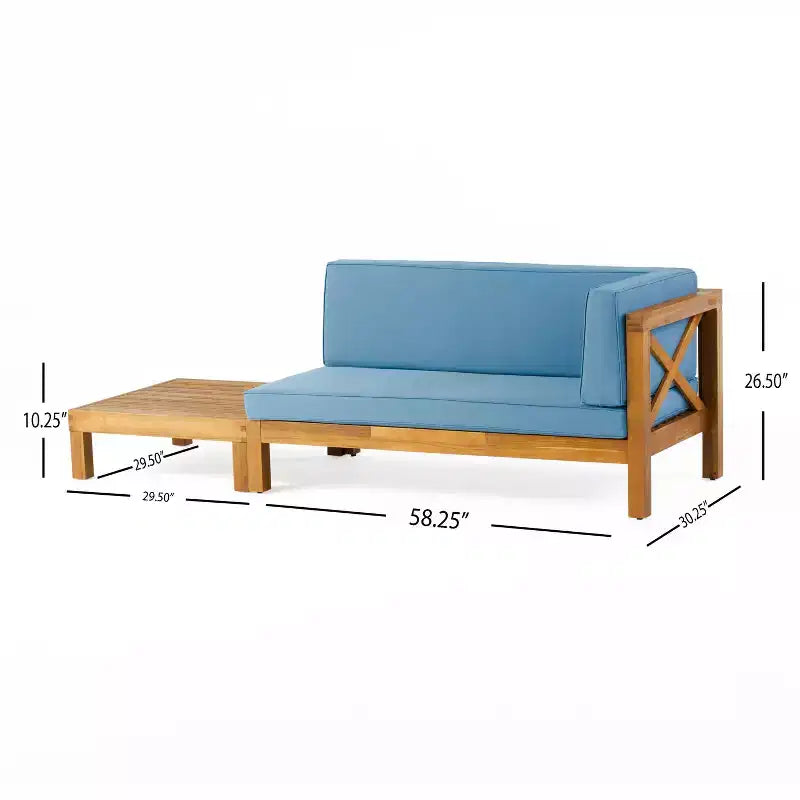 Christopher Knight Home Brava Ensemble causeuse bras droit en bois d'acacia d'extérieur et table basse avec coussin