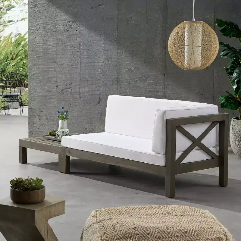 Christopher Knight Home Brava Ensemble causeuse bras droit en bois d'acacia d'extérieur et table basse avec coussin