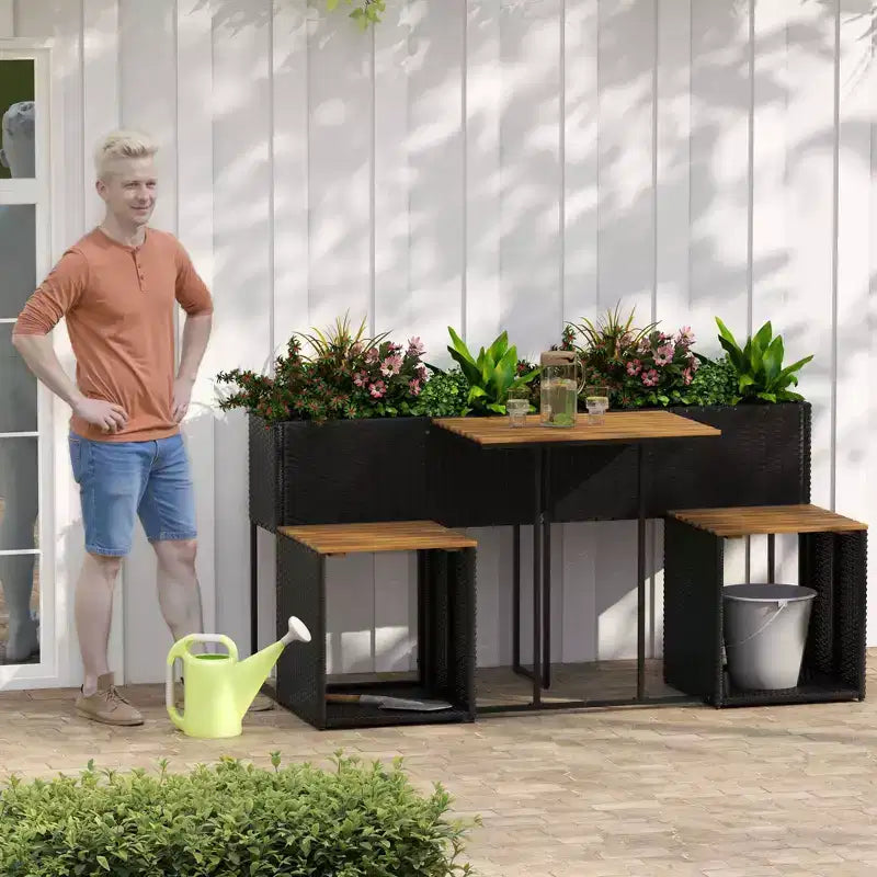 Ensemble de meubles de patio Costway avec jardinière surélevée, chaises intégrées et espace de rangement